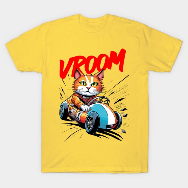 cute cat in racing car T-Shirt by Kingrocker Clothing